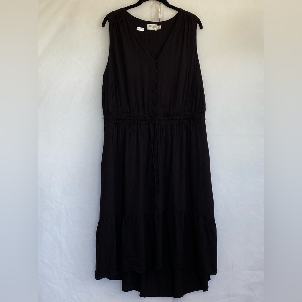 Terra &Sky  14w Elegant Black Sleeveless Dress hi-low